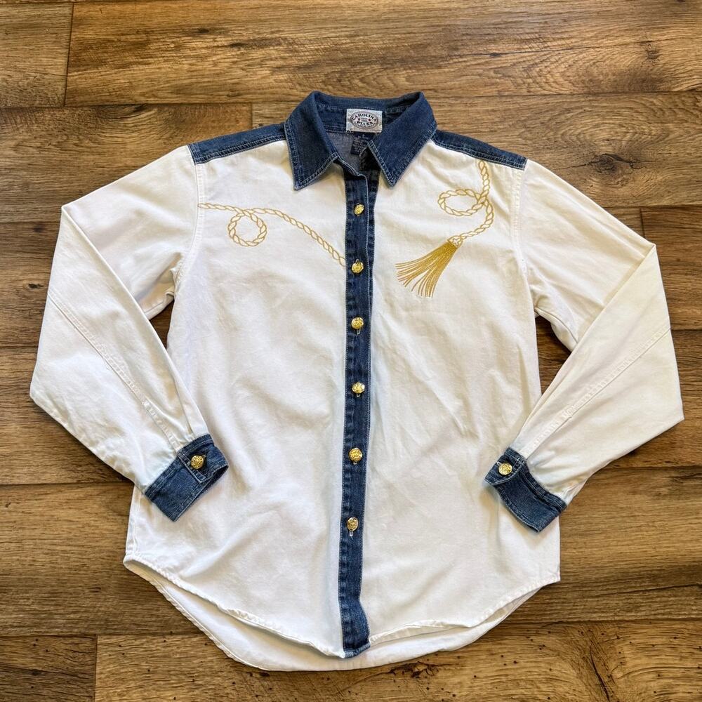 Vintage Western Denim Two Tone Rope Button Up Shirt